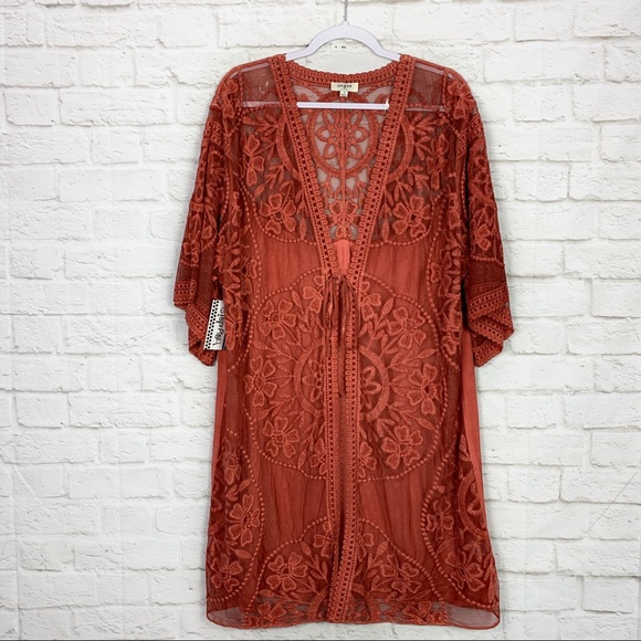 Umgee Tops - Umgee Boho Lace Crochet Open Kimono Duster NWT S